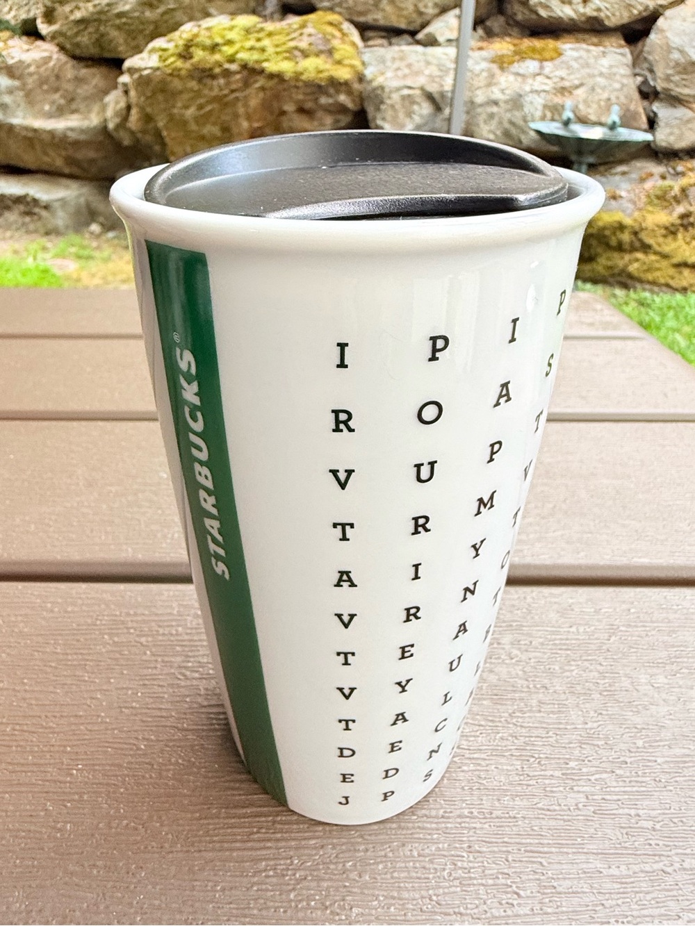 2016 Starbucks Word Search Ceramic Double Wall On-The-Go Tumbler Unused 12 oz
